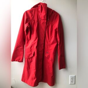[M] Long Red MEC Mountain Equipment Co-op Hooded Rain Coat Rain Jacket - As Is